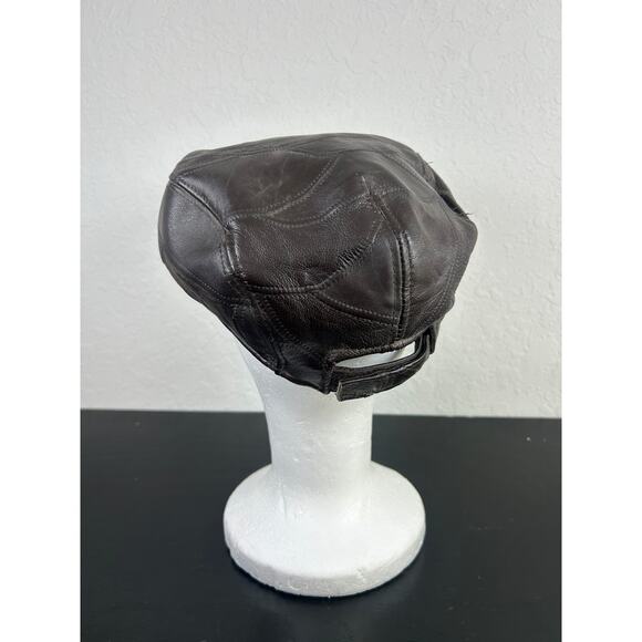 Vintage Leather Patchwork Design- Mens Brown Flat Cap- some wear buttons - Picture 2 of 6